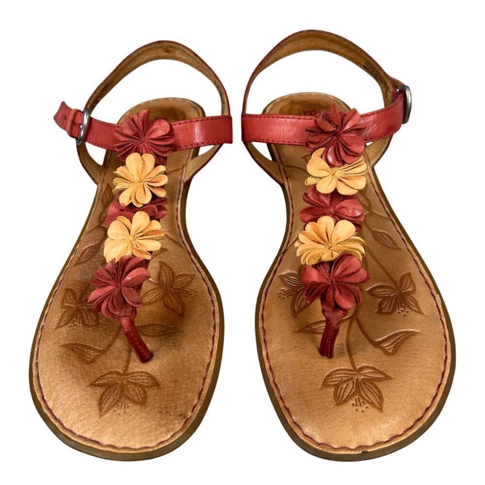 Born Leather Orange Yellow Floral T-Strap Comfort Sandals US 8, EU 39 - Picture 3 of 14